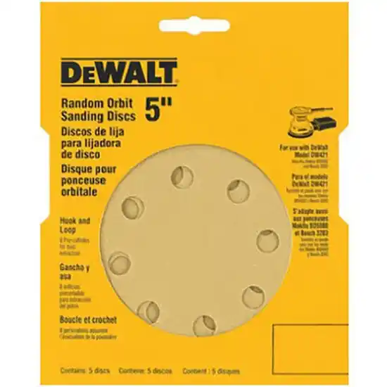 Dewalt 5" 8 Hole Assorted Grit Hook and Loop Random Orbit Sandpaper (5 pack) DW4307