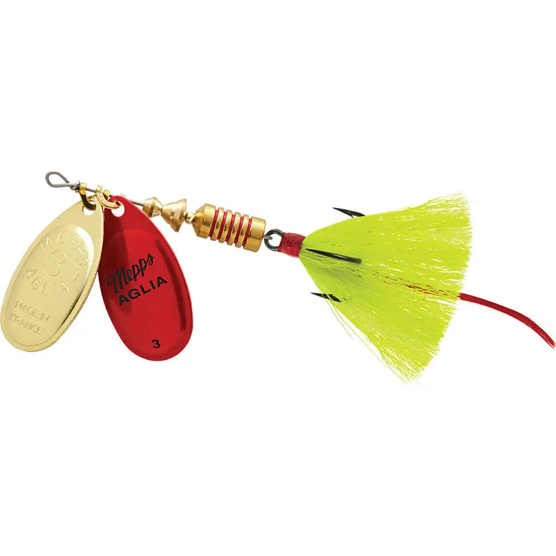 Mepps Double Blade Aglia Lure 1/4oz Gold/Red Platinum Blades w/Yellow Tail