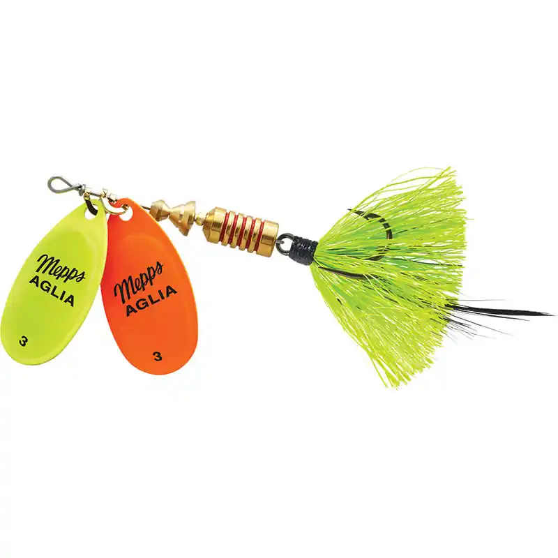 Mepps Double Blade Aglia Lure 1/4oz Chartreuse/Orange Blades w/Chartreuse Tail