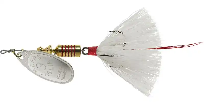 Mepps Dressed Anglia Treble Lure 1/4oz Silver Blade w/White Tail