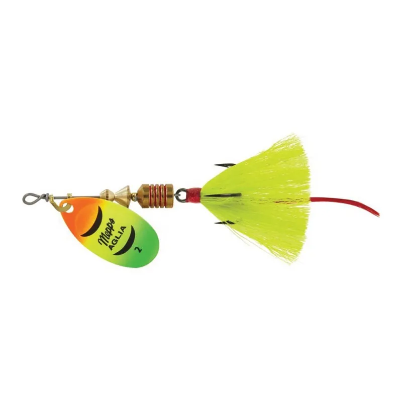 Mepps Dressed Anglia Treble Lure 1/6oz Hot Firetiger Blade w/Yellow Tail
