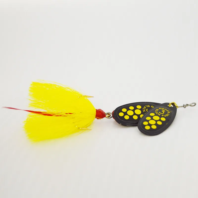 Mepps Double Blade Aglia Lure 1/4oz Yellow Dot Blades w/Yellow Tail