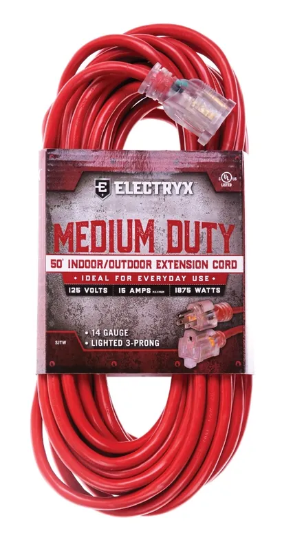 ELECTRYX 25 FOOT LIGHT DUTY INDOOR/OUTDOOR EXTENSION CORD 14 GAUGE - RED