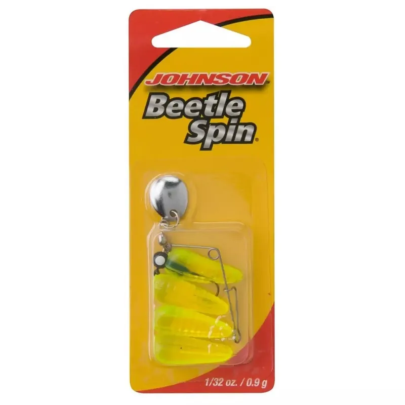 Johnson Beetle Spin Nickel Blade 1/32oz Fluorescent Chartreuse Bait 4-Pack