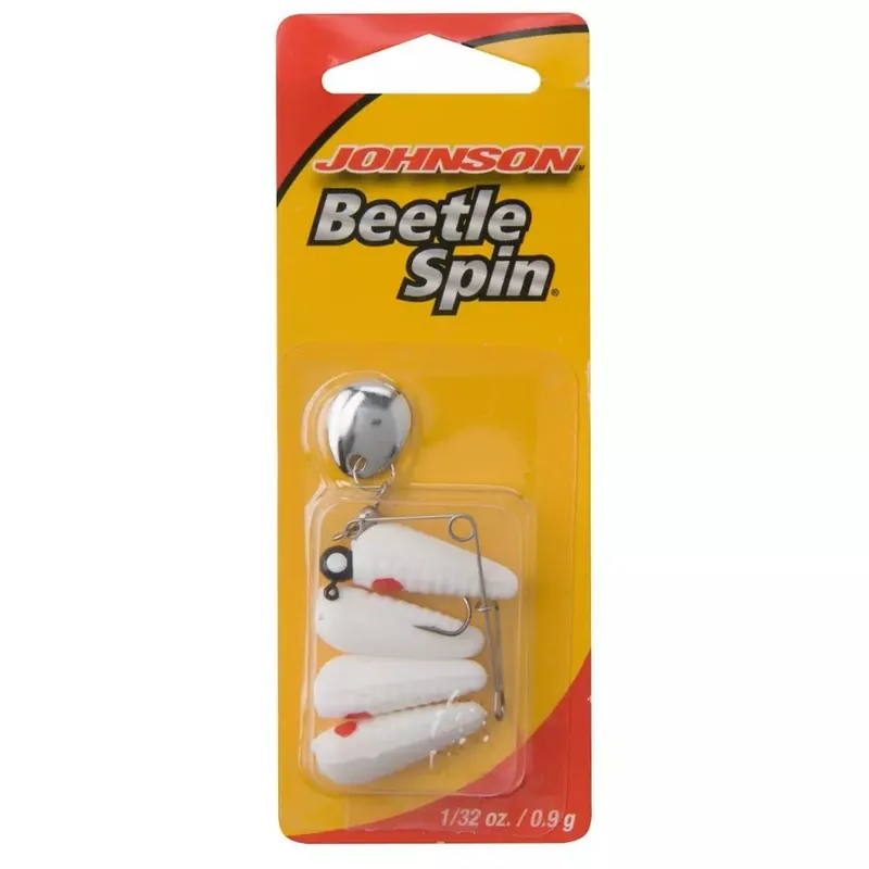 Johnson Beetle Spin Nickel Blade 1/32oz White/Red Dot Bait 4-Pack