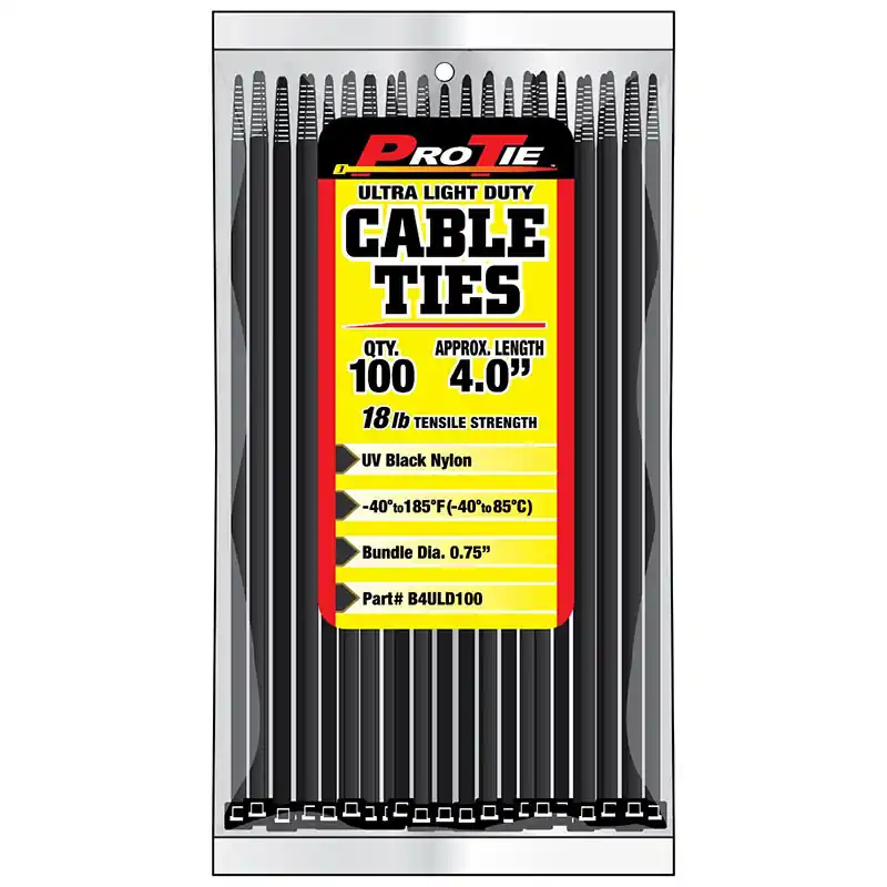 Pro Tie Black Nylon 18lb Ultra Light Duty Cable Ties