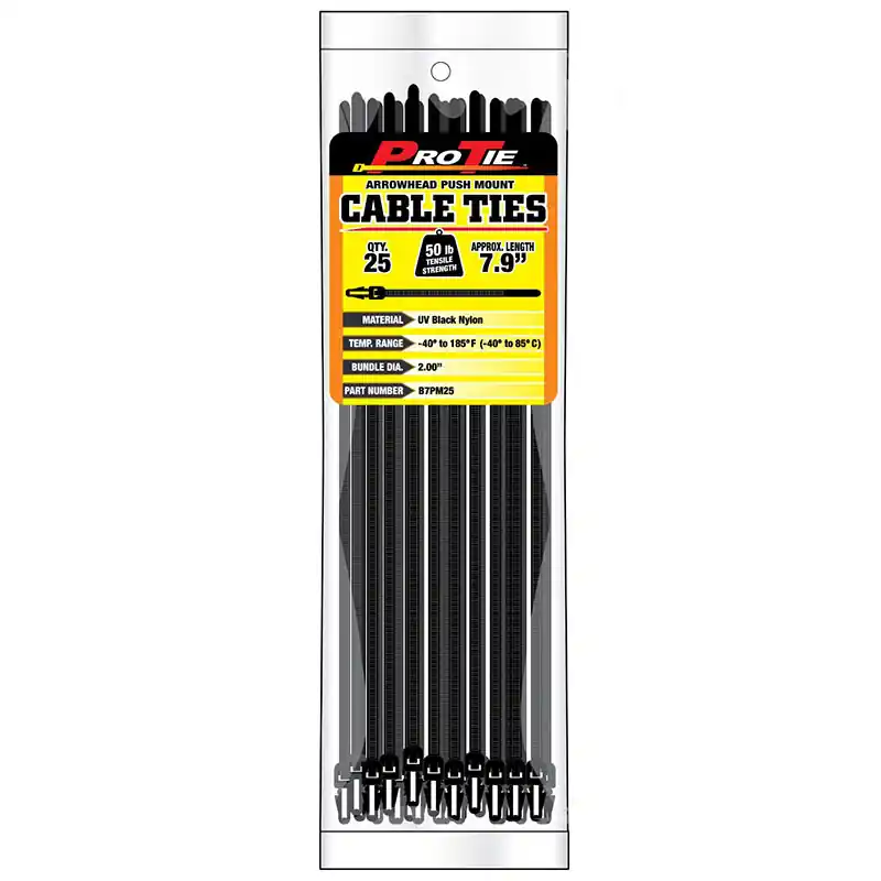 Pro Tie Black Nylon 50lb Arrowhead Push Mount Cable Ties