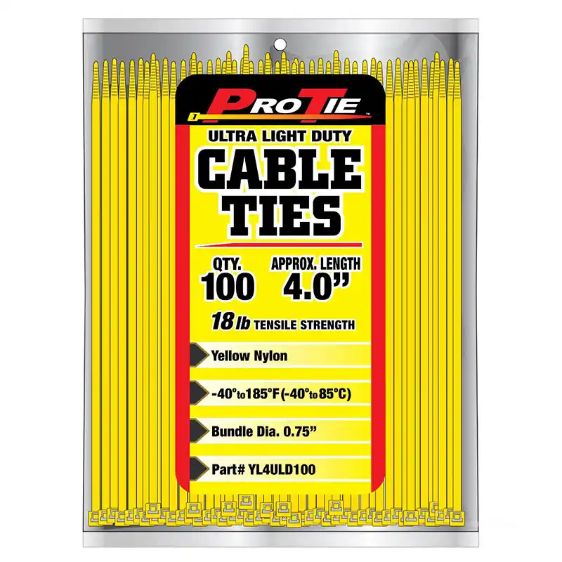 Pro Tie Yellow Nylon 18lb Ultra Light Duty Cable Ties