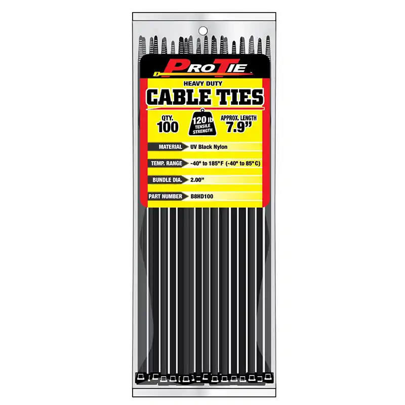 Pro Tie Black Nylon 120lb Heavy Duty Cable Ties