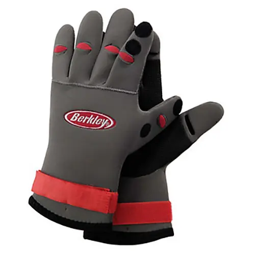 Berkley Neoprene Fishing Grey with Red Accents Gloves