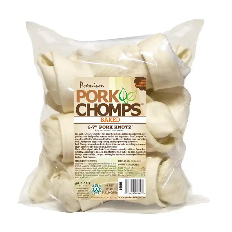 Pork Chomps 6-7" Natural Porkskin Knots 6-Pack