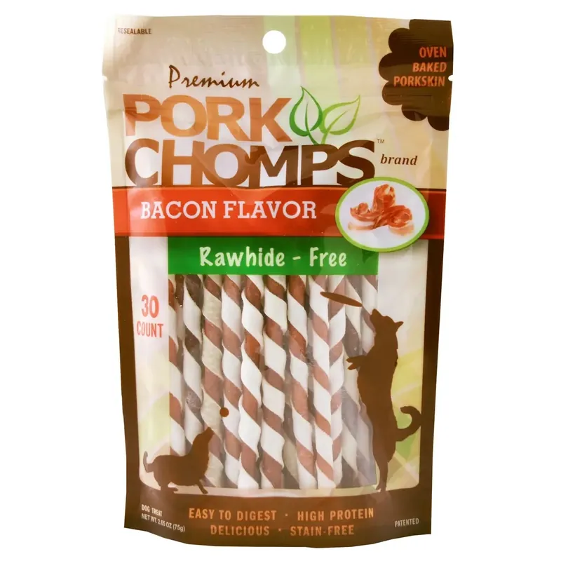 Pork Chomps Bacon Flavor Porkskin Twists 30-Count