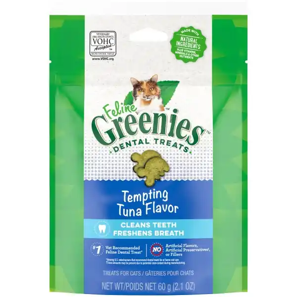 Feline Greenies Adult Natural Dental Care Cat Treats, Tempting Tuna Flavor, 2.1 oz. Pouch