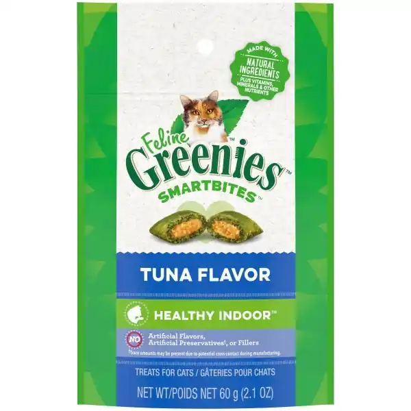 Feline Greenies SMARTBITES Healthy Indoor Natural Treats for Cats, Tuna Flavor, 2.1 oz. Pouch