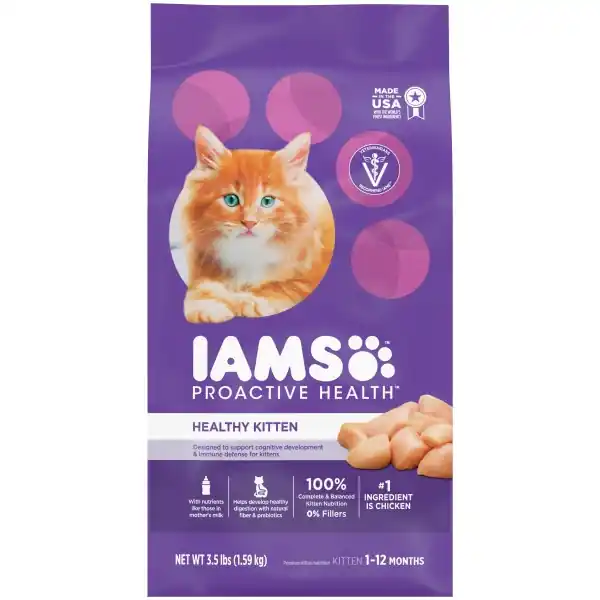 IAMS ProActive Healthy Kitten Dry Cat Food with Chicken Cat Kibble, 3.5 lb. Bag