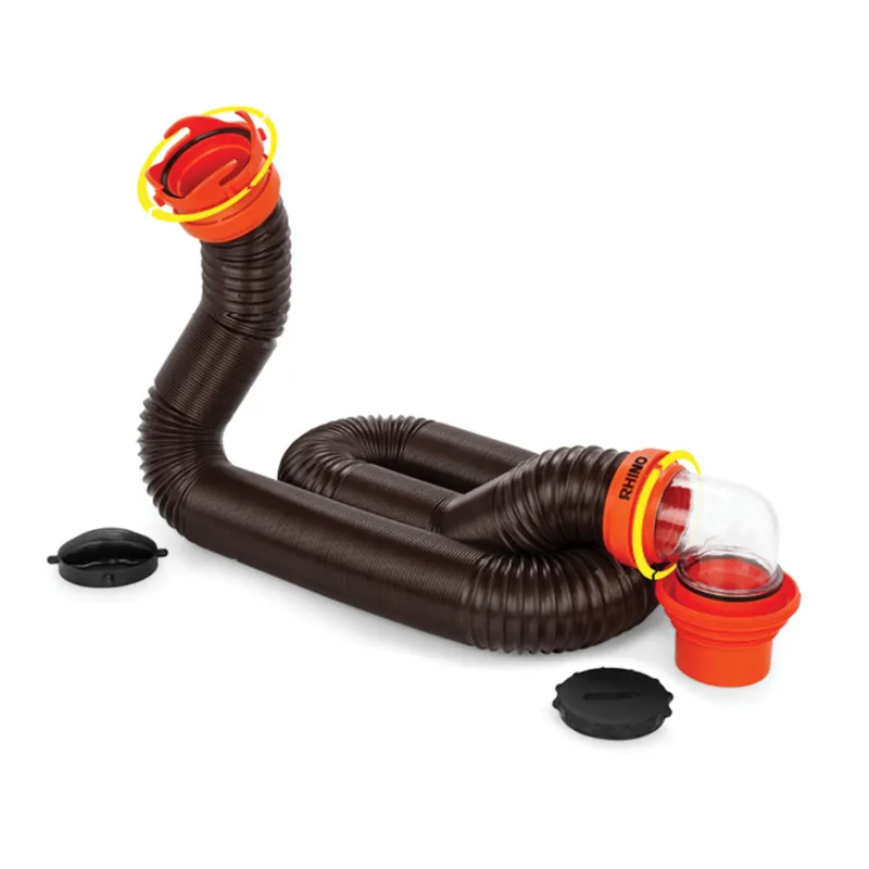 Camco RhinoFLEX 15‘ Camper/RV Sewer Hose Kit with 4-in-1 Adapter & Clear Elbow