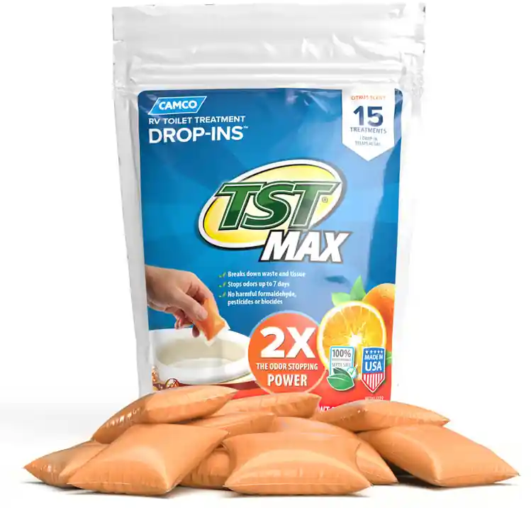 Camco TST MAX RV/Marine Toilet Treatment Drop-INs, Citrus Scent - 15 per Bag
