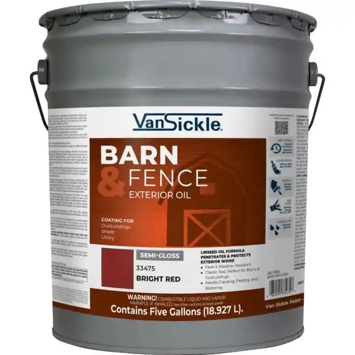 Van Sickle Paint 33475 Barn & Fence Exterior Oil Semi-Gloss - Bright Red - 5 Gallon