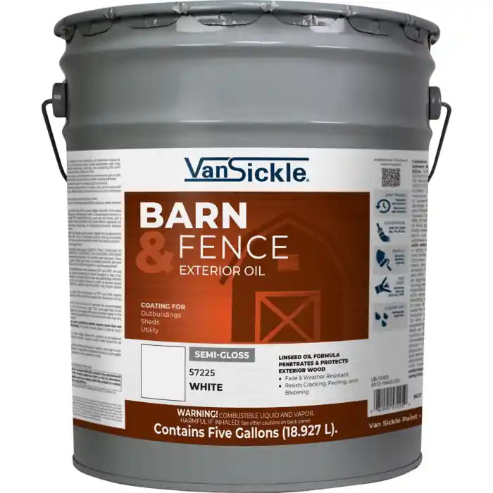 Van Sickle Paint 57225 Barn & Fence Exterior Oil Semi-Gloss Paint - White - 5 Gallon