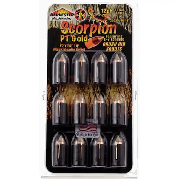 Harvester Scorpion PT Gold Polymer Tip Bullets - .50 Caliber 260 Grain
