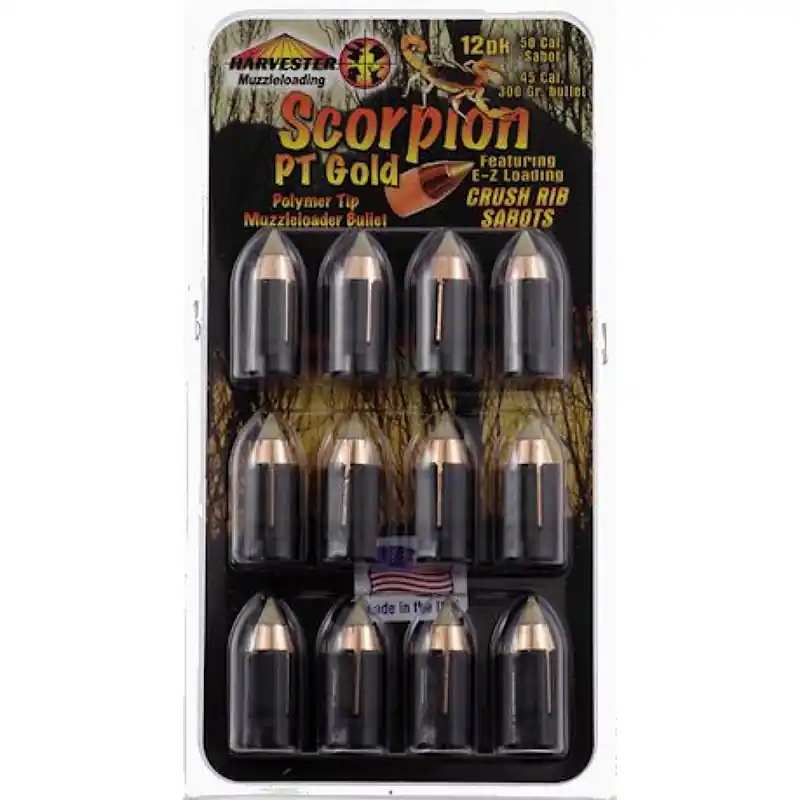 Harvester Scorpion PT Gold Polymer Tip Bullets - .50 Caliber 300 Grain