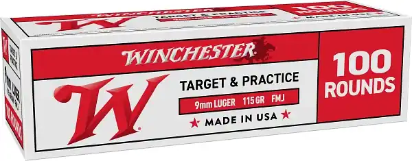 Winchester 9mm Luger - 115 Grain Full Metal Jacket Ammo, 100-Round, USA9MMVP