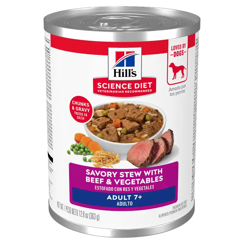 Hill‘s Science Diet Adult 7+ Savory Stew with Beef and Vegetables Dog Food 12.8oz