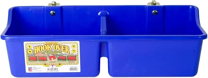 Little Giant 16 Quart Hook Over Portable Feeder with Divider Blue HFP24DBLUE