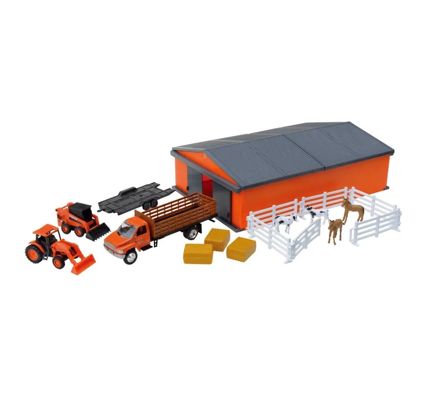 New Ray Kubota Farm Machine Shed Set