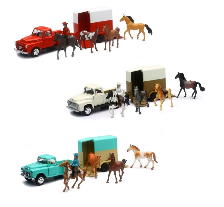 New Ray Valley Ranch Vintage Truck Set with Horse Trailer (Assorted)