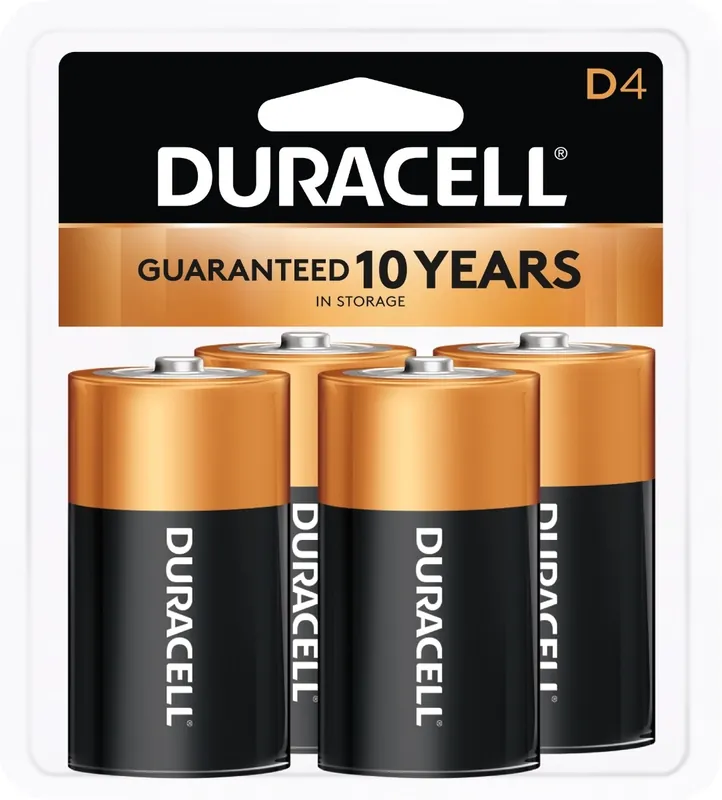 Duracell Coppertop D Batteries, Alkaline, 4 Count