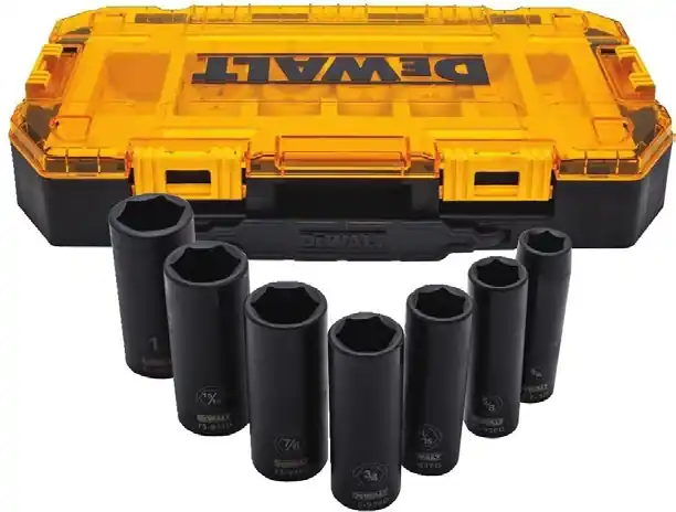 DEWALT Tough Box Deep Impact Socket Set, 7-Piece, 1/2" Drive SAE (DWMT74736)
