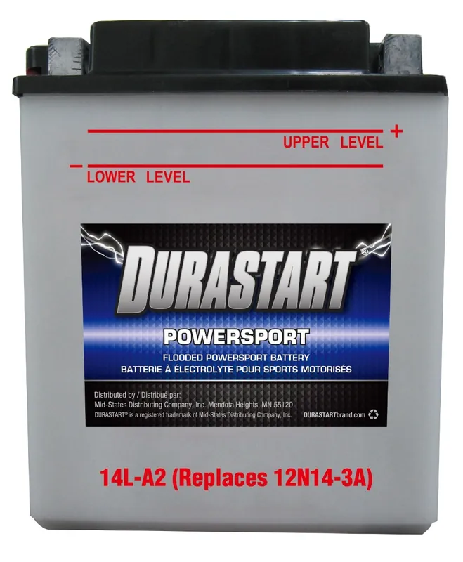 Durastart Flooded Powersport Battery - 12V, 14L-A2