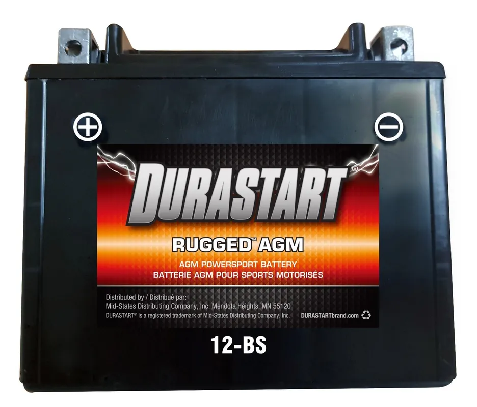 Durastart Rugged AGM Powersport Battery - 12V, 12-BS