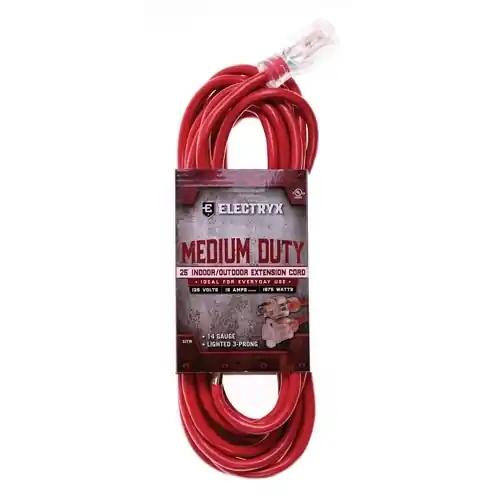 Electryx 25 Foot Light Duty Indoor/Outdoor Extension Cord 14 Gauge - Red