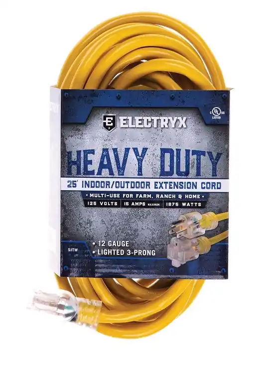 Electryx 25 Foot Heavy Duty Indoor/Outdoor Extension Cord 12 Gauge - Yellow