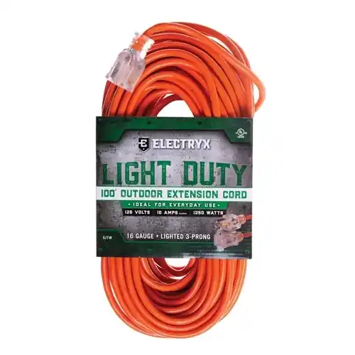 Electryx 100 Foot Light Duty Indoor/Outdoor Extension Cord - 16 Gauge, Orange