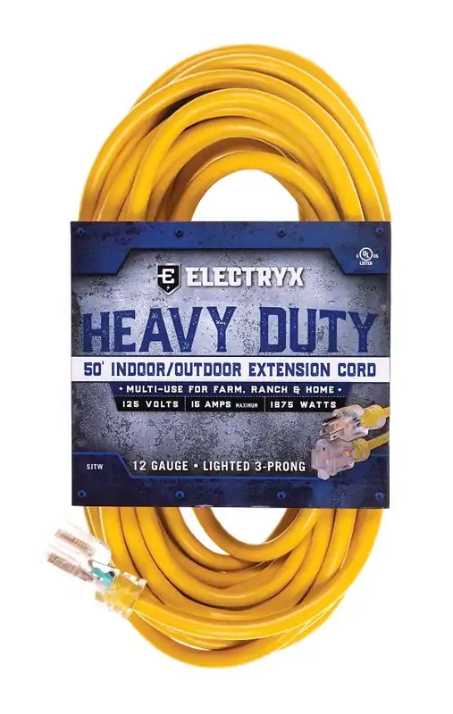 Electryx 50 Foot Heavy Duty Indoor/Outdoor Extension Cord 12 Gauge - Yellow
