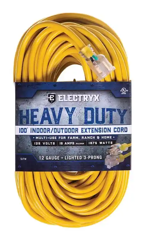 Electryx 100 Foot Heavy Duty Indoor/Outdoor Extension Cord 12 Gauge - Yellow