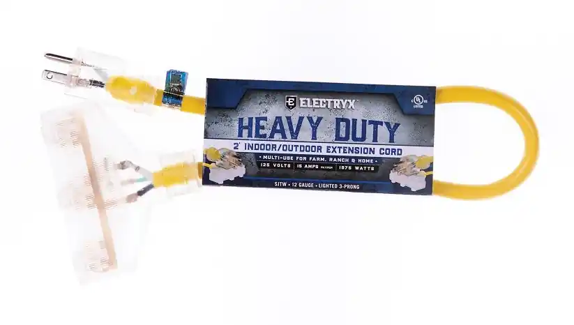 Electryx 2 Foot Triple Tap Heavy Duty Indoor/Outdoor Extension Cord 12 Gauge - Yellow