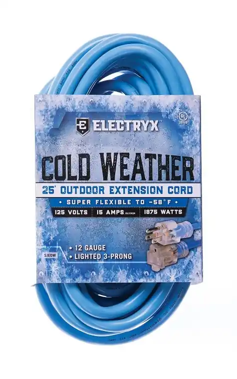 Electryx 25 Foot Cold Weather Outdoor Extension Cord - 12 Gauge, Blue