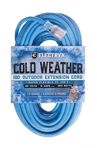 Electryx 100 Foot Cold Weather Outdoor Extension Cord - 12 Gauge, Blue