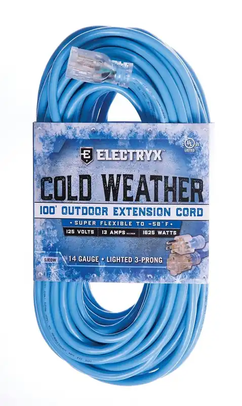 Electryx 100 Foot Cold Weather Outdoor Extension Cord - 14 Gauge, Blue