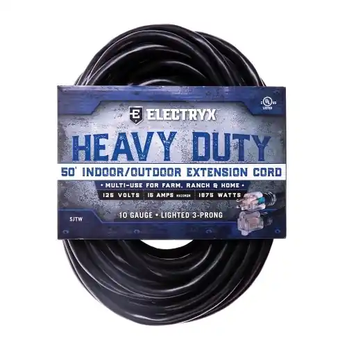 Electryx 50 Foot Heavy Duty Indoor/Outdoor Extension Cord - 10 Gauge, Black