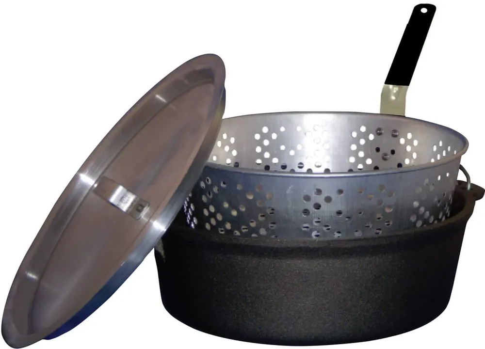 King Kooker CIFFB 6-Quart Cast-Iron Dutch Oven with Aluminum Lid and Basket