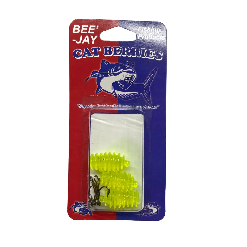 Bee-Jay Cat Berries Catfish Dip Bait Worm, Chartreuse, 3 Pack