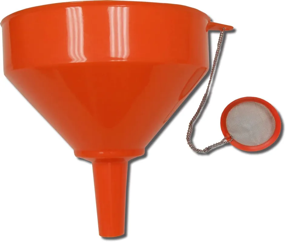 King Kooker Heavy Duty 8" Plastic Oil Funnel Filter Particles from Cooking Liquid Attached Reusable Stainless Steel Mesh Filter Hand Wash