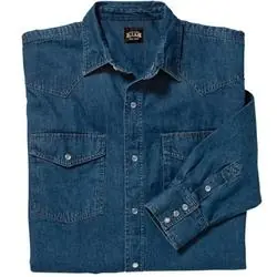KEY 541.45 3XLT Western Shirt, 3XL, Cotton, Indigo Denim, Long Sleeve, Relaxed, Snap Closure