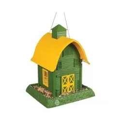 North States 9096 Hopper Bird Feeder, Barn, 5 lb, Plastic, Green/Yellow, 13-1/4 in H, Hanging/Pole Mounting