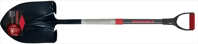 RAZOR-BACK 2594700 Round Point Shovel, Steel Blade, Fiberglass Handle, Cushion D-Grip Handle, 44-1/4 in OAL